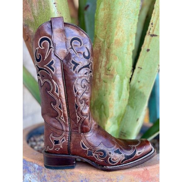 Circle G by Corral  Brown/Black Embroidery Square Toe Boots Size 11 - Picture 2 of 11